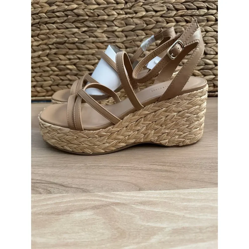 NWOB! Sun + Stone Finnickk Womens Faux Leather Strappy Wedge Sandals